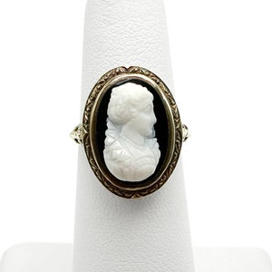 Art Deco 14k Green Gold Filigree Cameo Ring