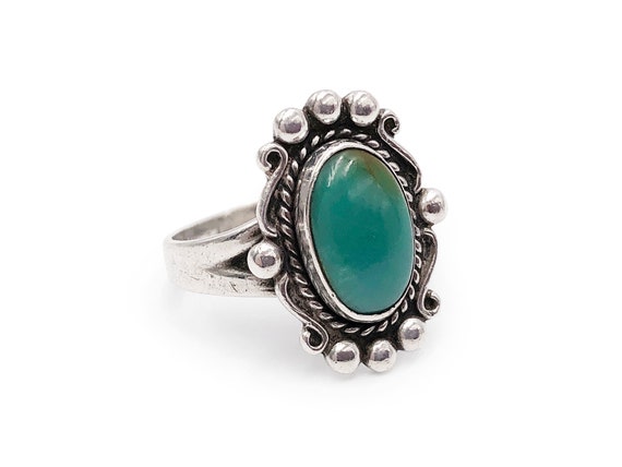 Vintage Turquoise Sterling Ring Bell Trading Post… - image 3