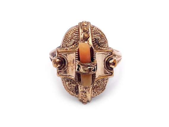 Antique Victorian 10k Ring Coral 3.58g Size 6.5