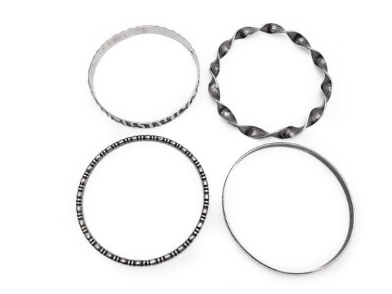 Silver Bangle Stack Four Bangles Mixed Designs 51… - image 5