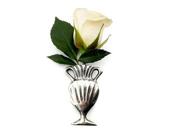 Silver Posy Lapel Pin Boutonnière Brooch Tussie Mussie Urn  Mexico