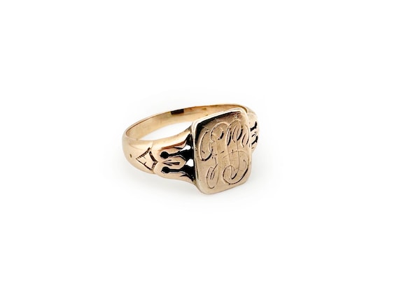 Antique 10k Rose Gold Monogram PV Signet Ring