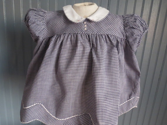 Pretty vintage (6-9 months) blue gingham 2 piece … - image 3