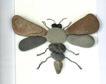 Bumble Bee Pebble Art; Unique Pebble Art Framed Picture; Bee Lover Gift; Bumble bee art; Honey Bee Picture Gift; Honey Bee Keeper