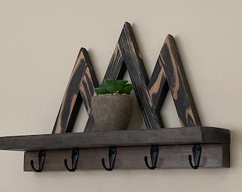 Regal mit Haken; schlüsselbrett; Regal Berg; Wandregal; Eingangsregal mit Haken; neues Wohngeschenk; Schlüsselhalter