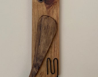 Einzigartige Holzeule; Outdoor-Kunst; zaunkunst; Geschenk für Eulenliebhaber; Eule Wandbehang