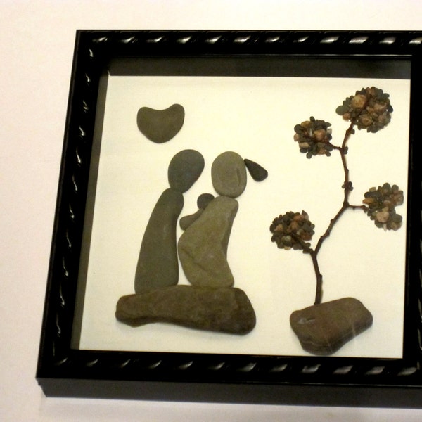 Unique New Baby Pebble Art framed in a Shadow Box; New Parents Gift; New Baby Gift; Unique Baptism Gift; Family Pebble Art; New Arrival Art