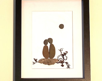 Pebble Art, Couple Romance Pebble Art; Unique Relationship Gift; Engagement Gift; Wedding Gift; Custom Pebble Art Picture; Love Art