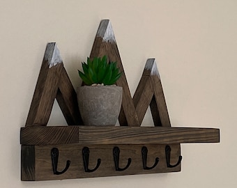 Regal mit Haken; schlüsselbrett; Regal Berg; Wandregal; Eingangsregal mit Haken; neues Wohngeschenk; Schlüsselhalter