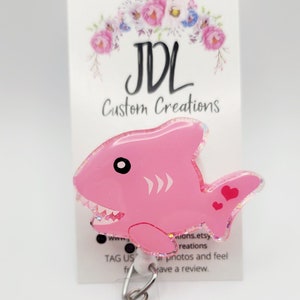 Shark Badge Reel—Shark Badge Reels—Marine Animals Badge Reels—Cute Shark Badge Reels—Vet Tech Badge Reels—Cute Badge Reels—Pink Badge Reels