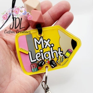 Cordón para lápices para profesores: dije acrílico personalizado, cuentas de silicona