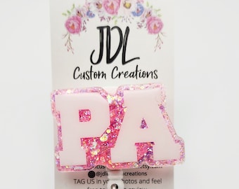 PA Physician Assistant Badge Reel: Pink Glitter Acrylic, Medical ID