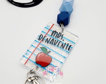 Teacher Lanyard - Notebook Paper Lanyard - Trendy Lanyard - Silicone Bead Lanyard - Personalized Lanyard - Teacher Appreciation