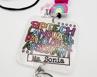 Speech Language Pathologist Assistant SLPA Lanyard: Silicone Bead Lanyard with Acrylic Badge