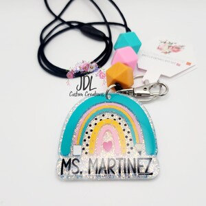 Teacher Lanyard - Rainbow Lanyard - Pencil Rainbow Trendy Lanyard - Silicone Bead Lanyard - Personalized Lanyard - Teacher Appreciation