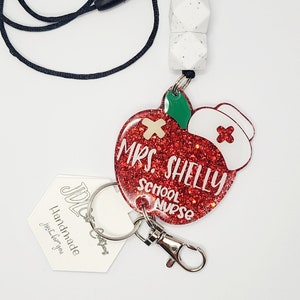 School Nurse Lanyard - Apple Lanyard - Trendy Lanyard - Silicone Bead Lanyard - Personalized Lanyard - Teacher Gift - Teacher Appreciation