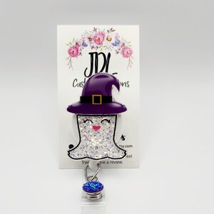 Cute Witch Ghost Badge Reels—Halloween Badges— Ghost Badge Reel —Spooky Reel—Witch Badge Reels—Glitter Badge Reels—Cute Badge Reels