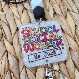 School Social Worker Lanyard: Acrylic Badge, Breakaway Clasp