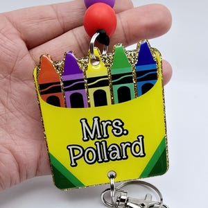 Crayon Box Teacher Lanyard: Glitter Acrylic Personalized ID Badge