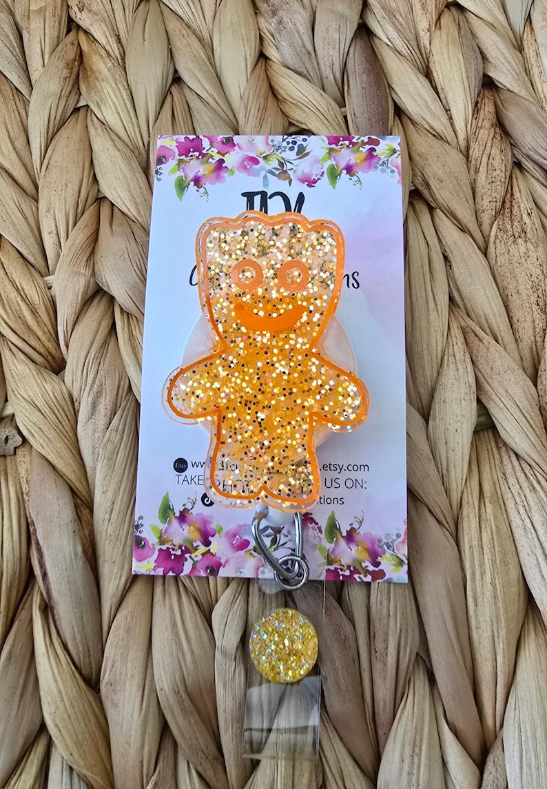 Gummy Candy Acrylic Badge Reel: Nurse Medical Fun Badge Orange