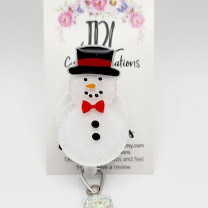 Christmas Badge Reels— Christmas Badges— Cute Snow Badge Reel — Winter Reel Frosty Snowman Badge Reels—Glitter Badge Reels Cute Badge Reels