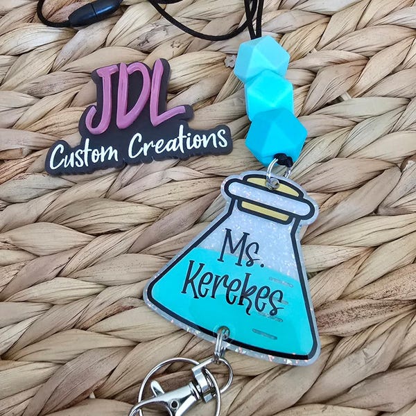 Science Lanyard - Beaker Lanyard - Cute Lanyard - Silicone Bead Lanyard - Personalized Lanyard - Teacher Gift - Teacher Appreciation