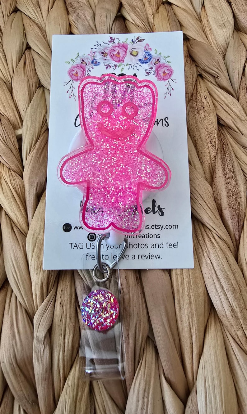 Gummy Candy Acrylic Badge Reel: Nurse Medical Fun Badge Pink