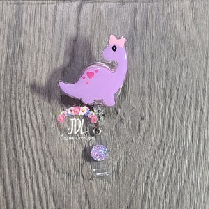 Brochiosaurus Badge Reel—Cute Dino Badge Reel—Cute Badge Reels—Pink Badge Reels—Dino Badge Reels—Adorable Badge Reels—Pink Badges—Cute Badge