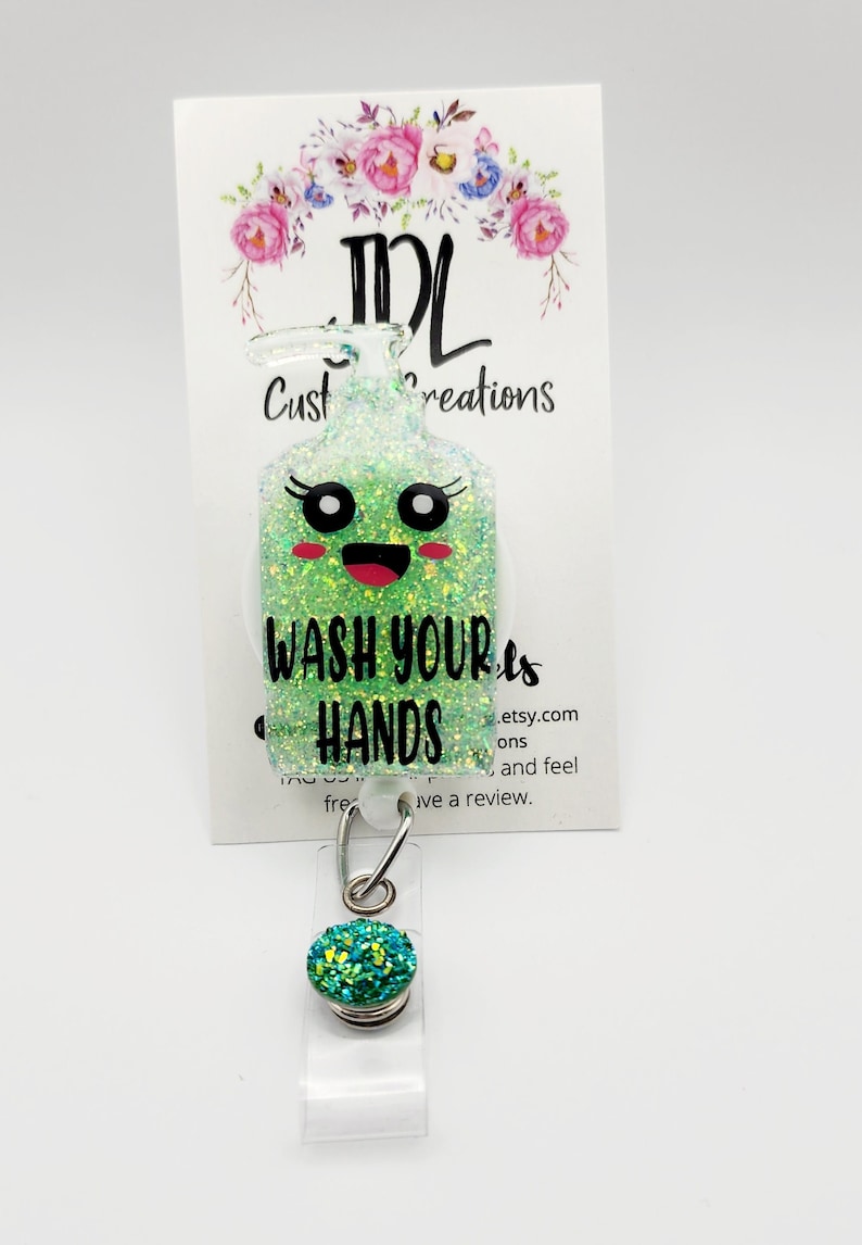 Hand Sanitizer Badge Reel—Cute Hand Sanitizer Badge Reel—Sanitizer Badge Reel—Cute Badge Reels—Medical Badge Reels—Cute Glitter Badge Reels 