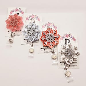 Glitter Snowflake Badge Reel: 2 Layers of Acrylics - Winter Badge Reel - Glitter Snowflake