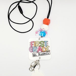 lanyard with badge holder Badge Reel Charm Beads Teacher/School pre-k,  Kinder, 2nd,5TH Grade-Elementary Teacher Badge Reel