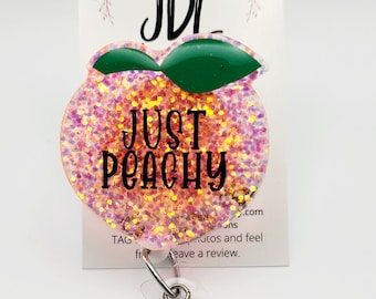 Just Peachy Badge Reel - Trendy Badge Reel - Registered Nurse Badge Reel - Fun - Cute Peach Badge Reel: Glitter Acrylic Badge Reel - Medical