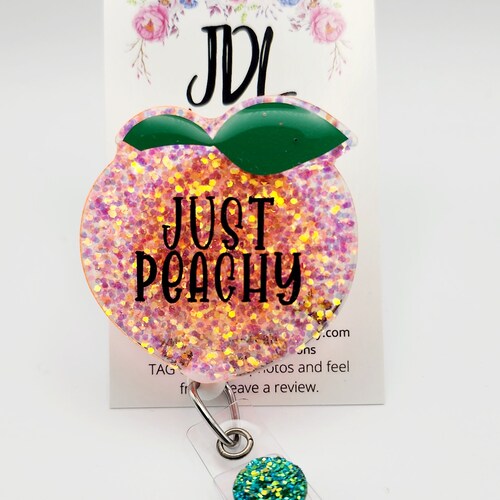 Just Peachy Badge Reel - Trendy Badge Reel - Registered Nurse Badge Reel - Fun - Cute Peach Badge Reel: Glitter Acrylic Badge Reel - Medical