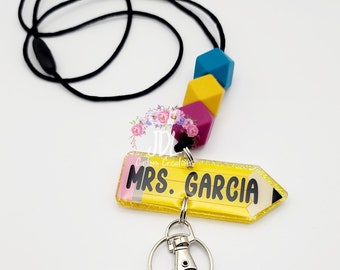Personalized Teacher Lanyard: Silicone Bead Pencil Lanyard