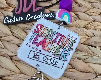 Substitute Teacher Lanyard: Teacher Lanyard, Trendy Lanyard, Cute Lanyard, Custom Lanyard -Personalized Acrylic Resin Lanyard Badge