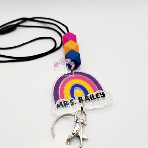 Teacher Lanyard - Rainbow Lanyard - Rainbow Clouds Trendy Lanyard - Silicone Bead Lanyard - Personalized Lanyard - Teacher Appreciation