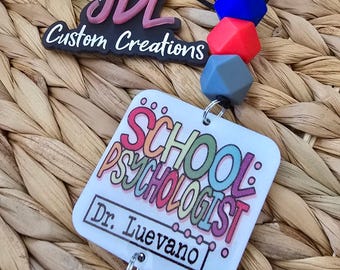 School Psychologist Lanyard: Personalized School Psychologist Silicone Bead Teacher Lanyard