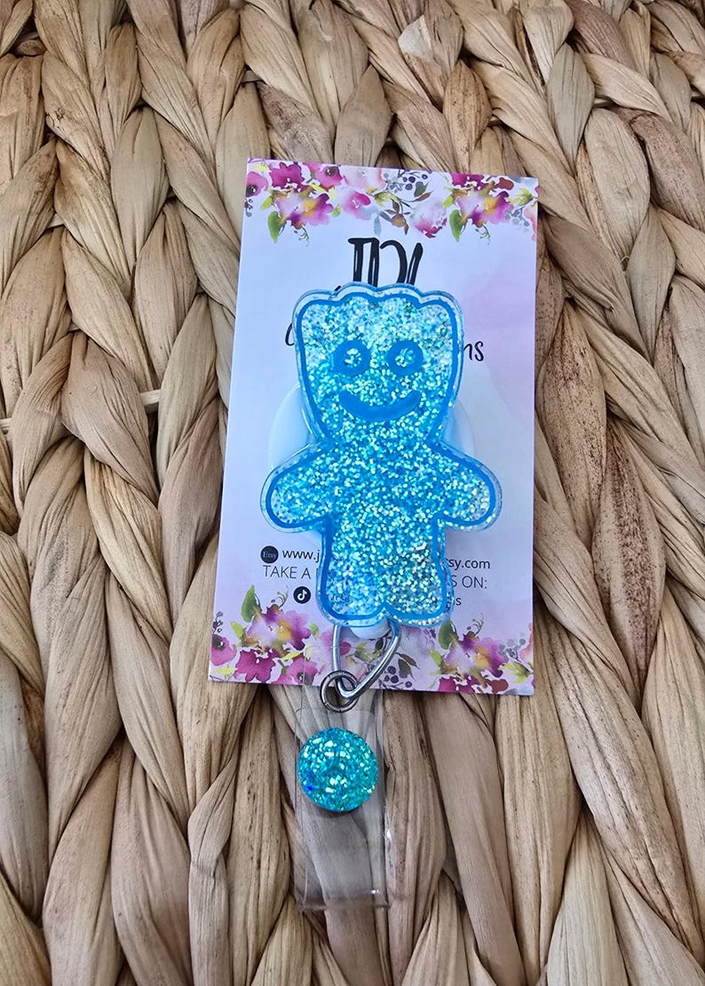 Gummy Candy Acrylic Badge Reel: Nurse Medical Fun Badge Blue
