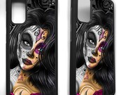 Sugar skull girl day of the dead tattoo gothic rose graphic phrase rubber cover for samsung galaxy s8 s9 s10 s10e S20 S20 plus phone case
