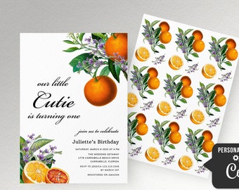 Cutie 1st Birthday invitation oranges birthday invite, Cutie first birthday invite template Lavender Citrus Birthday invitation