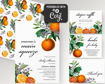 Mama's main squeeze invitation Oranges baby shower invite, Provence lavender baby shower bundle, Citrus Cutie baby shower invitation