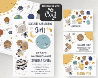 Space Baby Sprinkle invitation Girl baby sprinkle invite Houston we have a girl Planets Astronaut baby sprinkle invitation