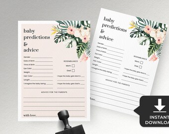 Tropical Baby Predictions and advice Card baby shower Advice for new parents, Floral tropical baby Shower Predictions for baby Printable