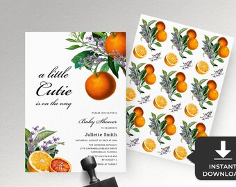 Cutie Baby Shower invitation lavender baby shower invite Little cutie on the way Citrus baby shower, Oranges baby shower Invitation