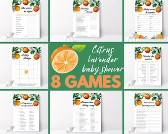 Citrus baby shower games Bundle Oranges lavender baby shower package, Gender neutral Cutie baby shower games Girl Boy