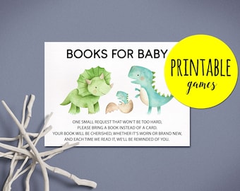 Books for baby Dinosaur baby shower game printable, Bring a book instead of a card, Baby Book Request Boy baby shower game