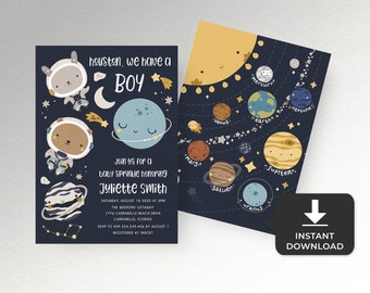 Outer space Baby Sprinkle invitation Boy baby sprinkle shower invite template, Galaxy Planets Astronaut Houston we have a boy Invitation
