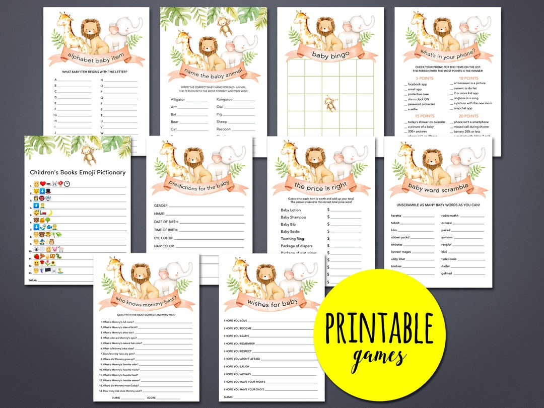 Jungle Baby Shower Games Bundle Printable Gender Neutral - Etsy