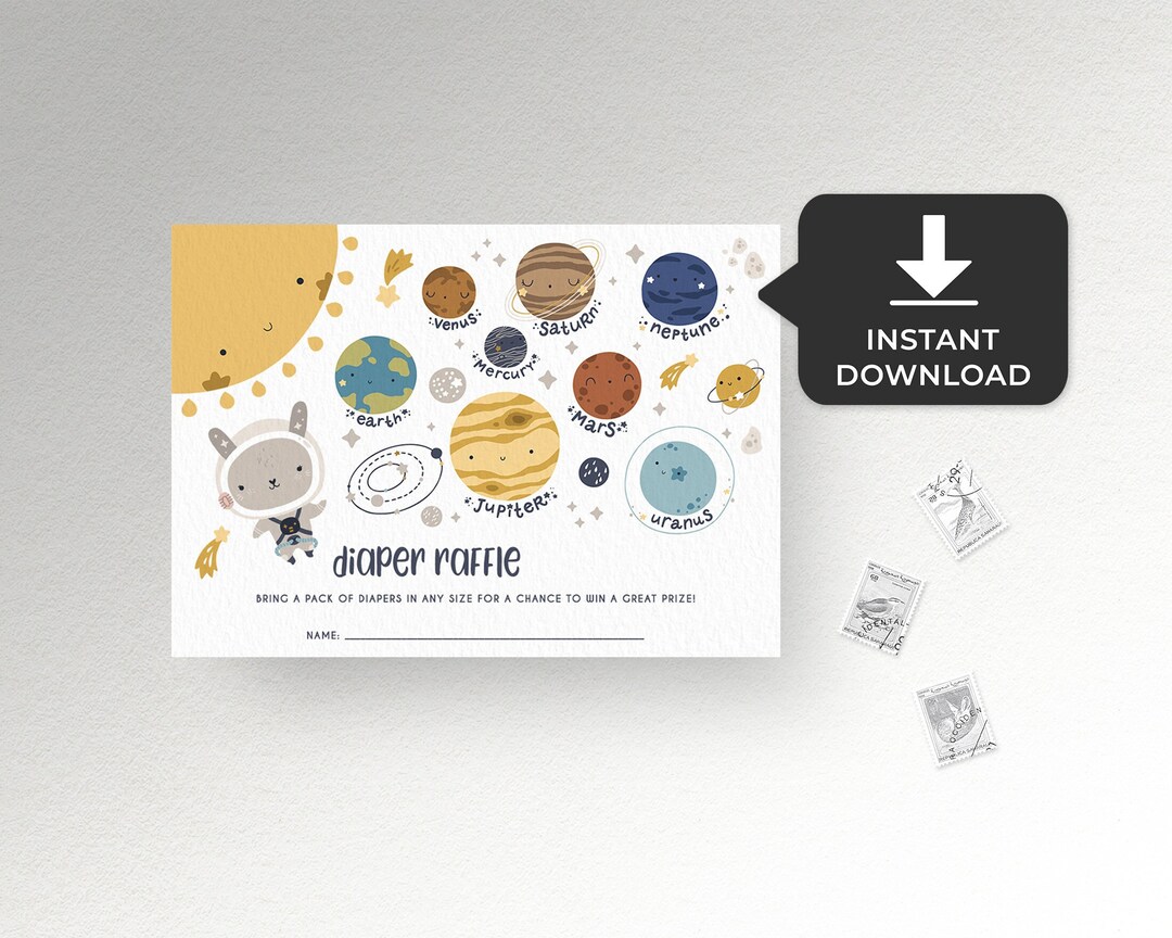 Space Theme Raffle Space Baby Shower Diaper Raffle Card Boy or Girl Baby Shower Game ...