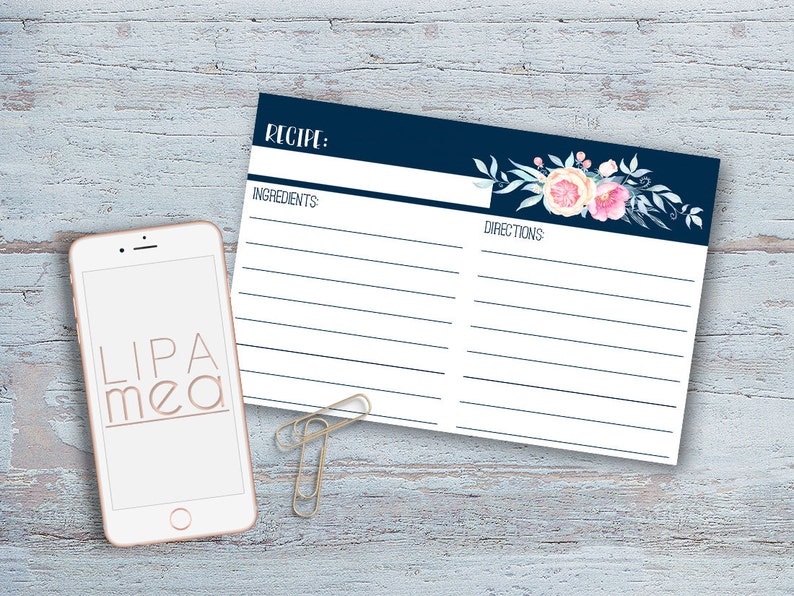 Printable Recipe Card Recipe card Printable Floral Bridal Shower Games Pink /& Navy Floral Bridal Shower Recipe Card